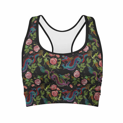 Chinese Dragon Flower Pattern Print Women's Sports Bra