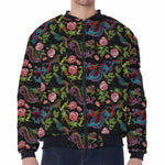 Chinese Dragon Flower Pattern Print Zip Sleeve Bomber Jacket