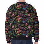 Chinese Dragon Flower Pattern Print Zip Sleeve Bomber Jacket