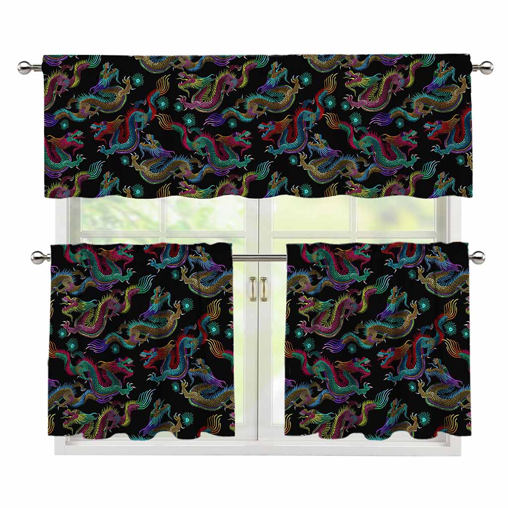 Chinese Dragon Pattern Print 3 Piece Kitchen Curtains