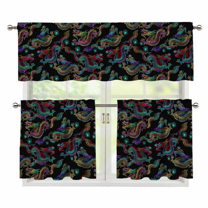 Chinese Dragon Pattern Print 3 Piece Kitchen Curtains