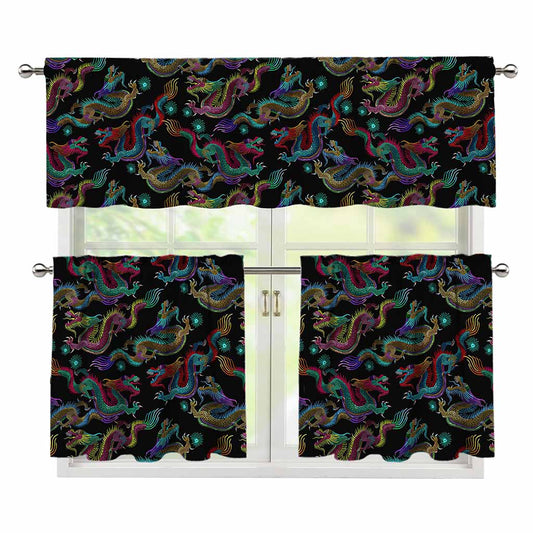 Chinese Dragon Pattern Print 3 Piece Kitchen Curtains