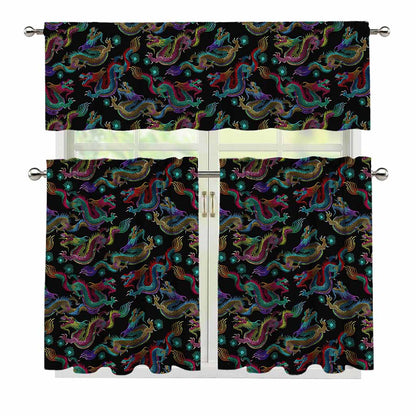 Chinese Dragon Pattern Print 3 Piece Kitchen Curtains