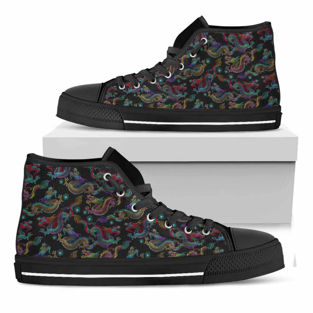 Chinese Dragon Pattern Print Black High Top Sneakers