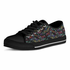 Chinese Dragon Pattern Print Black Low Top Sneakers