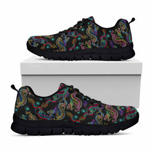 Chinese Dragon Pattern Print Black Running Shoes