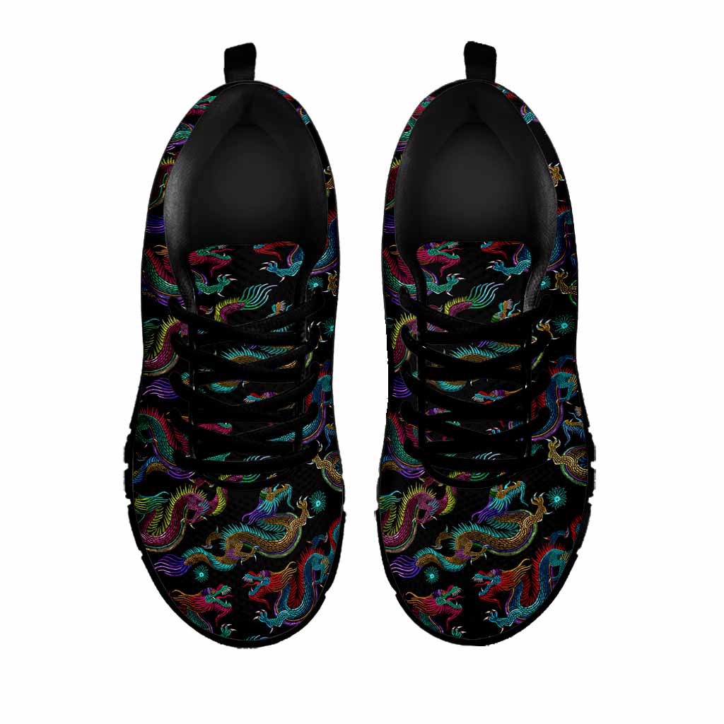 Chinese Dragon Pattern Print Black Running Shoes