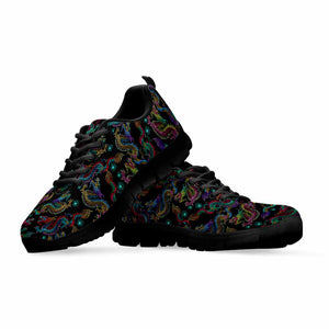 Chinese Dragon Pattern Print Black Running Shoes