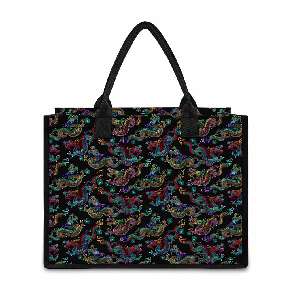 Chinese Dragon Pattern Print Canvas Tote Bag