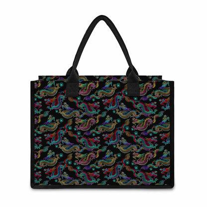 Chinese Dragon Pattern Print Canvas Tote Bag