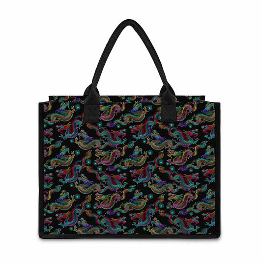 Chinese Dragon Pattern Print Canvas Tote Bag