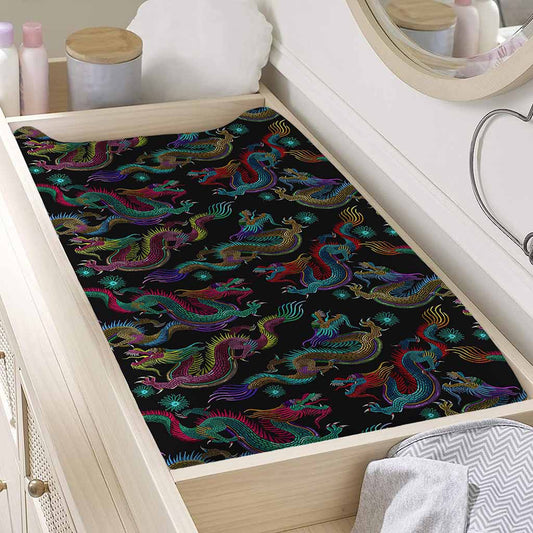 Chinese Dragon Pattern Print Changing Pad Cover