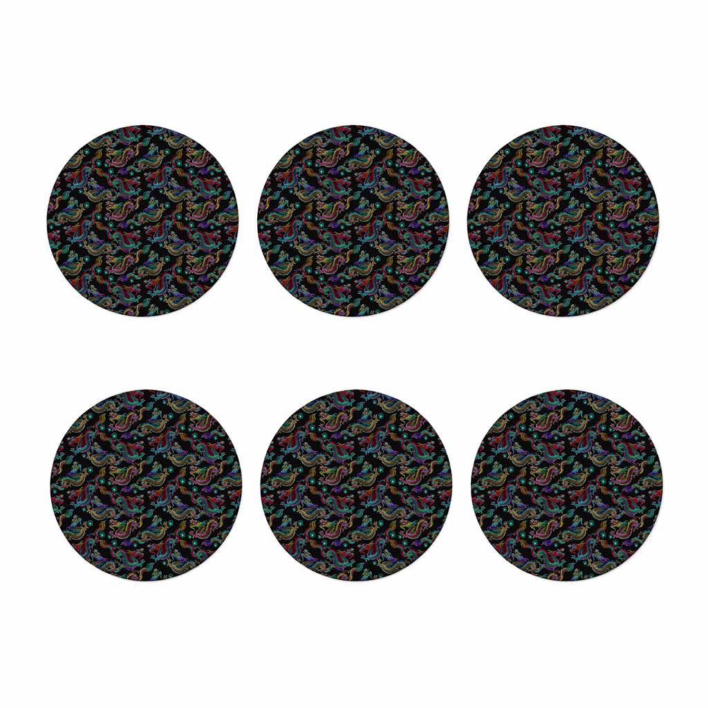 Chinese Dragon Pattern Print Coaster Set