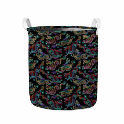 Chinese Dragon Pattern Print Collapsible Laundry Basket