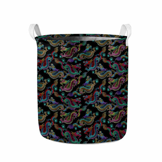 Chinese Dragon Pattern Print Collapsible Laundry Basket