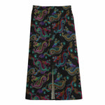 Chinese Dragon Pattern Print Cotton Front Slit Maxi Skirt