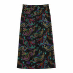Chinese Dragon Pattern Print Cotton Front Slit Maxi Skirt