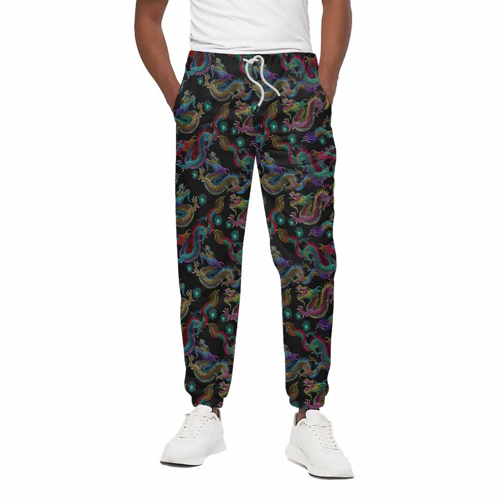 Chinese Dragon Pattern Print Cotton Pants