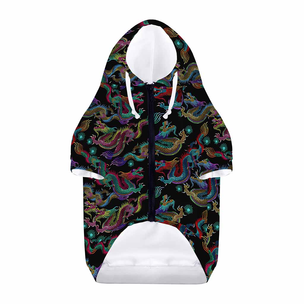 Chinese Dragon Pattern Print Dog Zip Up Hoodie