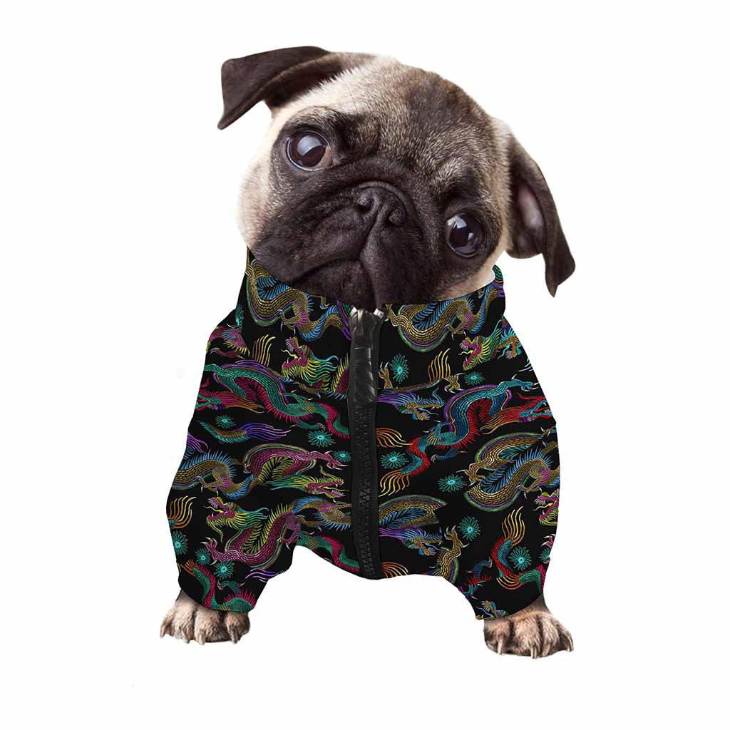 Chinese Dragon Pattern Print Dog Zip Up Jacket