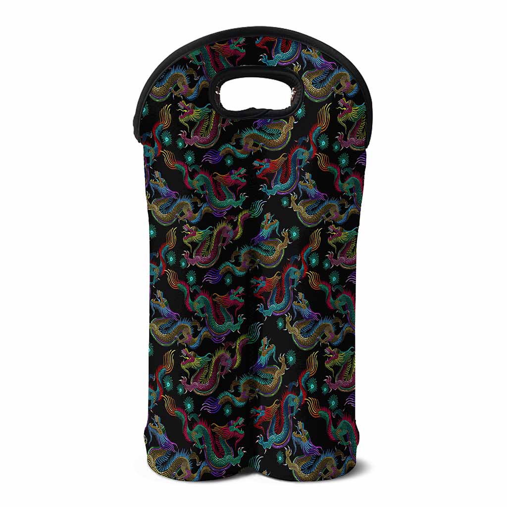 Chinese Dragon Pattern Print Double Neoprene Wine Tote