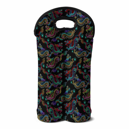 Chinese Dragon Pattern Print Double Neoprene Wine Tote