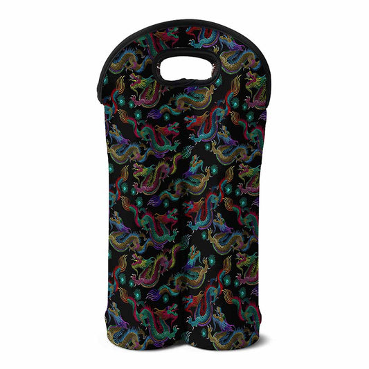 Chinese Dragon Pattern Print Double Neoprene Wine Tote