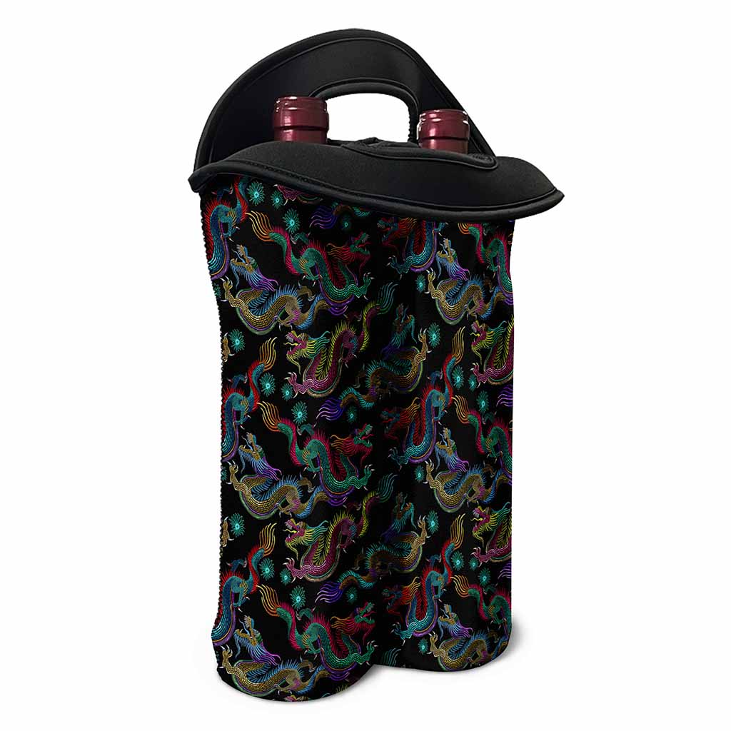 Chinese Dragon Pattern Print Double Neoprene Wine Tote