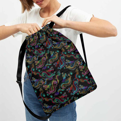 Chinese Dragon Pattern Print Drawstring Backpack