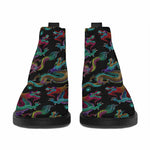 Chinese Dragon Pattern Print Flat Ankle Boots