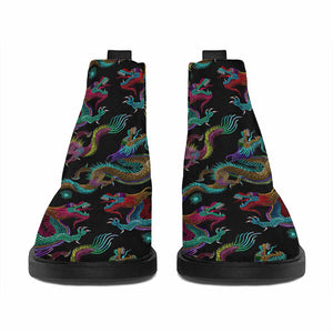 Chinese Dragon Pattern Print Flat Ankle Boots