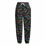 Chinese Dragon Pattern Print Fleece Lined Knit Pants