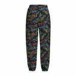 Chinese Dragon Pattern Print Fleece Lined Knit Pants
