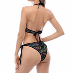 Chinese Dragon Pattern Print Halter Scoop Tie Side Bikini