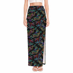 Chinese Dragon Pattern Print High Slit Maxi Skirt