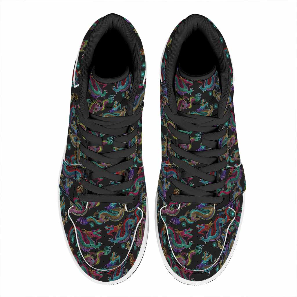 Chinese Dragon Pattern Print High Top Leather Sneakers