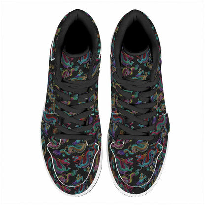 Chinese Dragon Pattern Print High Top Leather Sneakers
