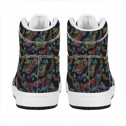 Chinese Dragon Pattern Print High Top Leather Sneakers