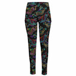 Chinese Dragon Pattern Print High-Waisted Pocket Leggings