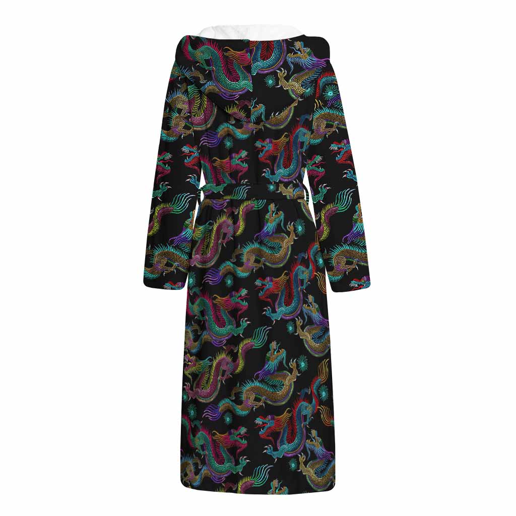 Chinese Dragon Pattern Print Hooded Bathrobe