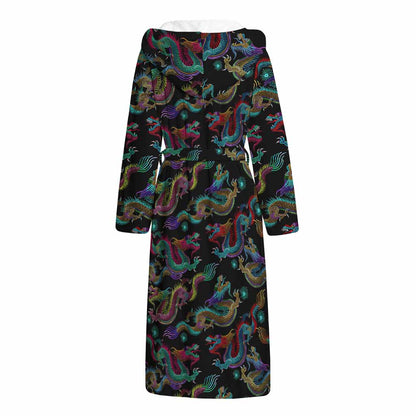 Chinese Dragon Pattern Print Hooded Bathrobe