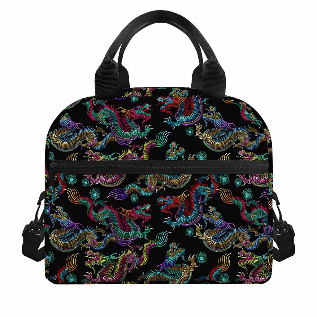 Chinese Dragon Pattern Print Insulated Lunch Bag