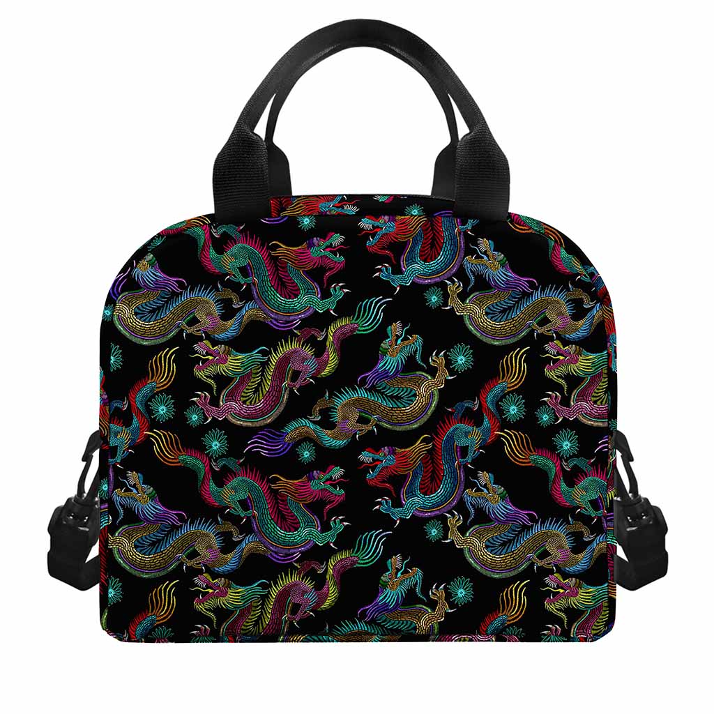 Chinese Dragon Pattern Print Insulated Lunch Bag