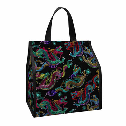 Chinese Dragon Pattern Print Insulated Lunch Tote