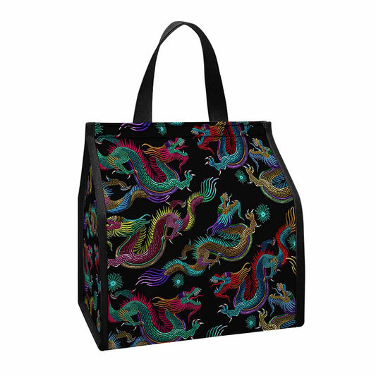 Chinese Dragon Pattern Print Insulated Lunch Tote