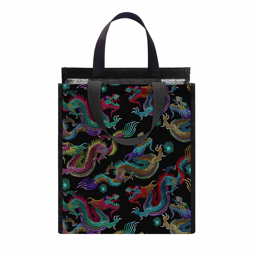 Chinese Dragon Pattern Print Insulated Lunch Tote