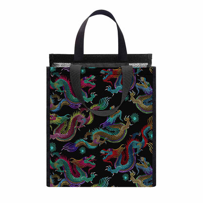 Chinese Dragon Pattern Print Insulated Lunch Tote