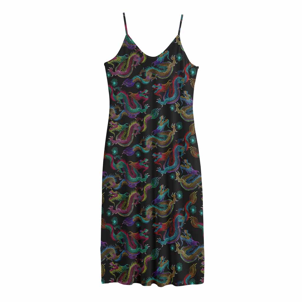Chinese Dragon Pattern Print Jersey Midi Cami Dress