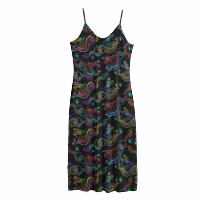 Chinese Dragon Pattern Print Jersey Midi Cami Dress