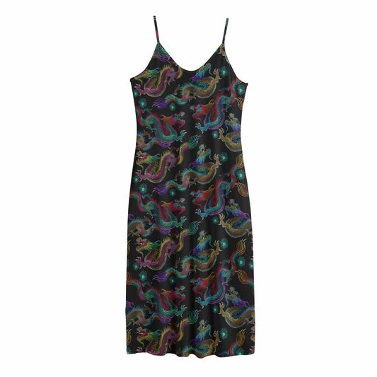 Chinese Dragon Pattern Print Jersey Midi Cami Dress